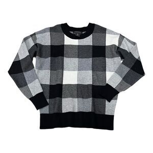 Tahari Black Plaid Crewneck Sweater S